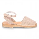 LINEN canvas Menorquina sandals with rear strap and buckle fastening.