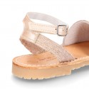 LINEN canvas Menorquina sandals with rear strap and buckle fastening.