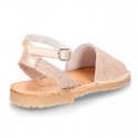 LINEN canvas Menorquina sandals with rear strap and buckle fastening.