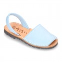 Nobuck leather kids Menorquina sandals with rear strap.