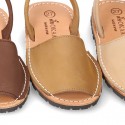 Nobuck leather kids Menorquina sandals with rear strap.