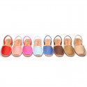 Nobuck leather kids Menorquina sandals with rear strap.