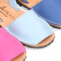 Nobuck leather kids Menorquina sandals with rear strap.