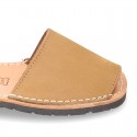 Nobuck leather kids Menorquina sandals with rear strap.