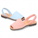 Nobuck leather kids Menorquina sandals with rear strap.