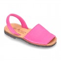 Nobuck leather kids Menorquina sandals with rear strap.