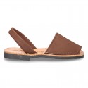 Nobuck leather kids Menorquina sandals with rear strap.