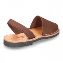 Nobuck leather kids Menorquina sandals with rear strap.