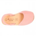 Nobuck leather kids Menorquina sandals with rear strap.