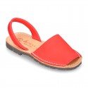 Nobuck leather kids Menorquina sandals with rear strap.