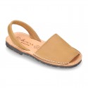 Nobuck leather kids Menorquina sandals with rear strap.