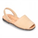 Nobuck leather kids Menorquina sandals with rear strap.