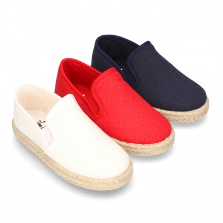 Cotton canvas SLIP ON Espadrille shoes with elastic bands for kids.