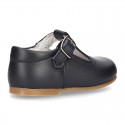 Classic Nappa Leather pepitos or T-strap shoes with buckle fastening.