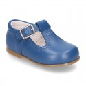 Classic Nappa Leather pepitos or T-strap shoes with buckle fastening.