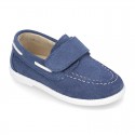 Suede leather Boat shoes with velcro strap.