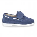 Suede leather Boat shoes with velcro strap.