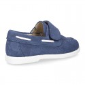 Suede leather Boat shoes with velcro strap.