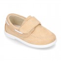 Suede leather Boat shoes with velcro strap.