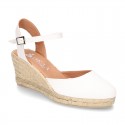 Cotton canvas women wedge espadrille sandal shoes.