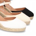 Cotton canvas women wedge espadrille sandal shoes.