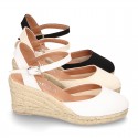 Cotton canvas women wedge espadrille sandal shoes.