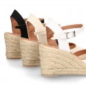 Cotton canvas women wedge espadrille sandal shoes.