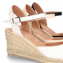 Cotton canvas women wedge espadrille sandal shoes.