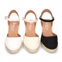 Cotton canvas women wedge espadrille sandal shoes.