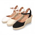 Cotton canvas women wedge espadrille sandal shoes.