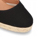 Cotton canvas women wedge espadrille sandal shoes.