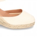 Cotton canvas women wedge espadrille sandal shoes.