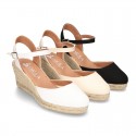 Cotton canvas women wedge espadrille sandal shoes.