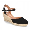 Cotton canvas women wedge espadrille sandal shoes.