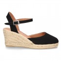 Cotton canvas women wedge espadrille sandal shoes.