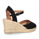 Cotton canvas women wedge espadrille sandal shoes.