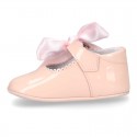 Soft Patent leather Little Mary Jane shoes for baby with ribbon.