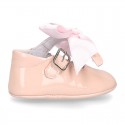 Soft Patent leather Little Mary Jane shoes for baby with ribbon.