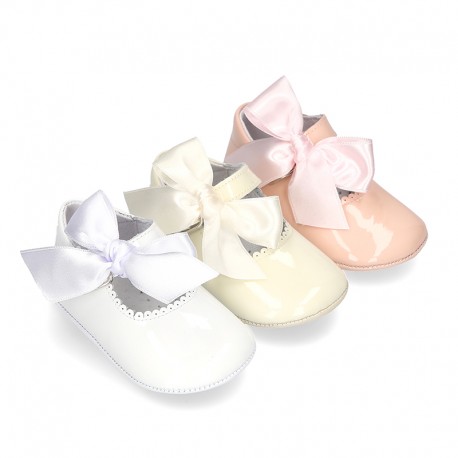Soft Patent leather Little Mary Jane shoes for baby with ribbon. IN038 ...