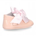 Soft Patent leather Little Mary Jane shoes for baby with ribbon.
