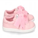 New FASHION pink Nappa leather Tennis shoes TIES closure.