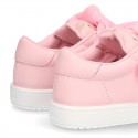 New FASHION pink Nappa leather Tennis shoes TIES closure.