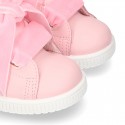 New FASHION pink Nappa leather Tennis shoes TIES closure.