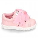 New FASHION pink Nappa leather Tennis shoes TIES closure.