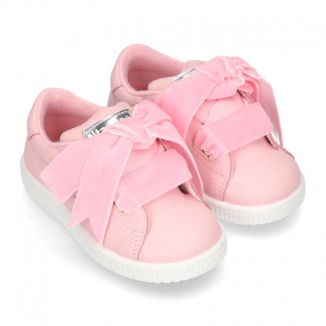 New FASHION pink Nappa leather Tennis shoes TIES closure.