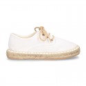 Laces up espadrille shoes in WHITE cotton canvas.