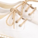 Laces up espadrille shoes in WHITE cotton canvas.