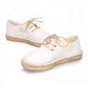 Laces up espadrille shoes in WHITE cotton canvas.