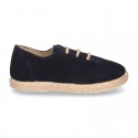 Suede leather Laces up style espadrille shoes.