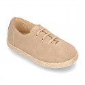 Suede leather Laces up style espadrille shoes.